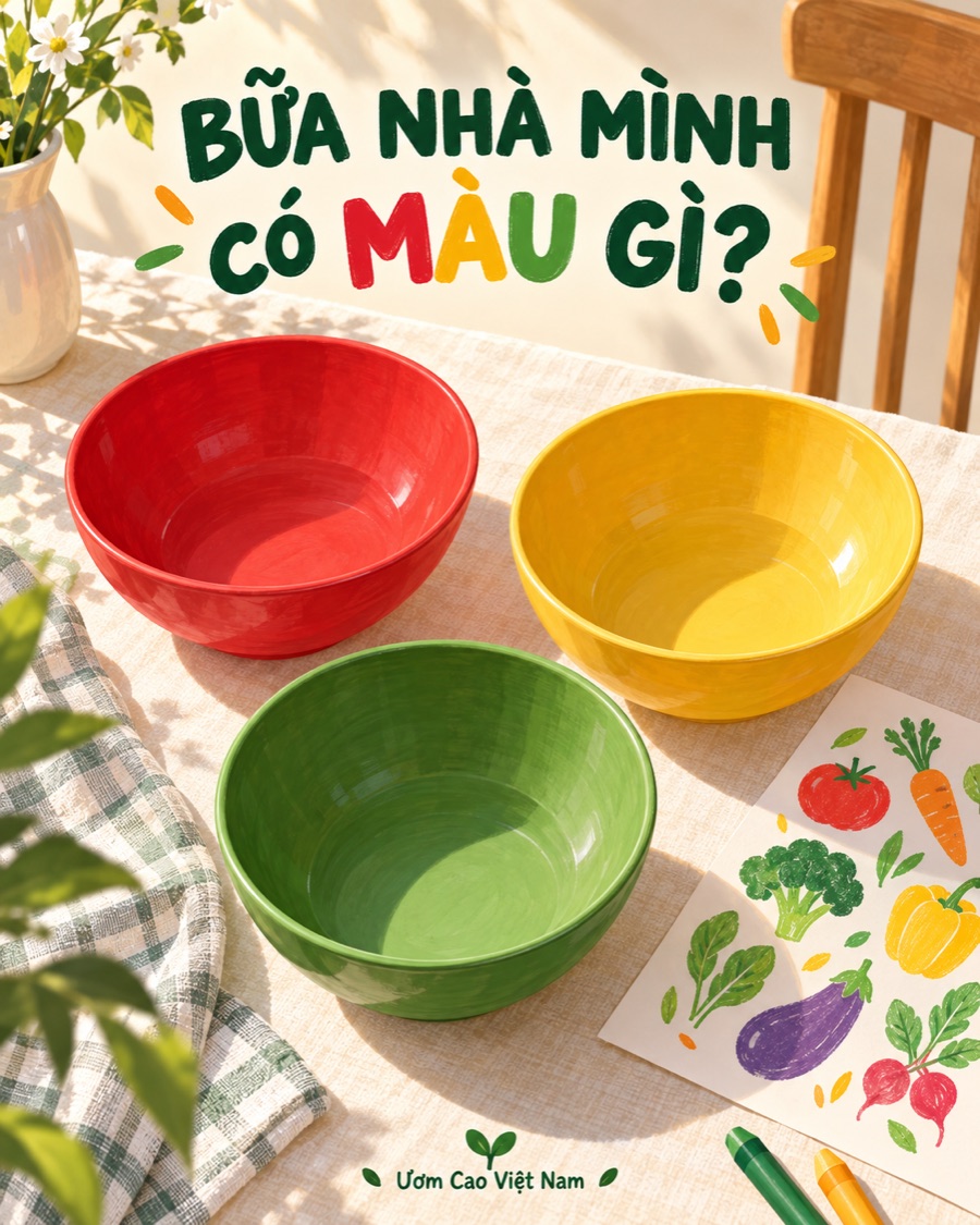 Minh họa chủ đề bữa cơm sắc màu của Ươm Cao Việt Nam
